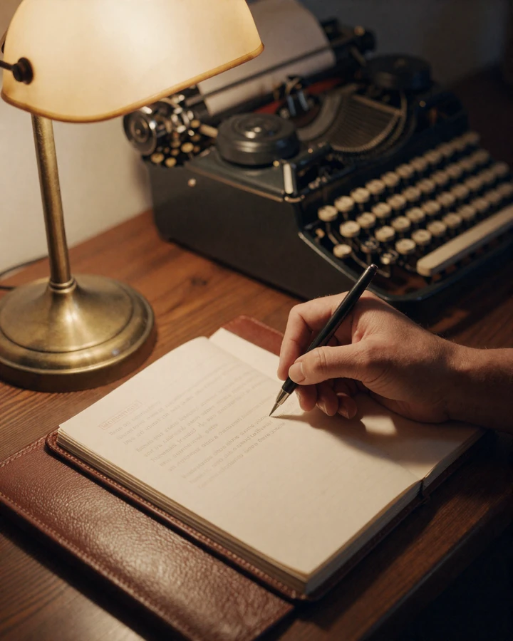 Hands writing by lamplight - cover still life for private SPH chat and anonymous dating