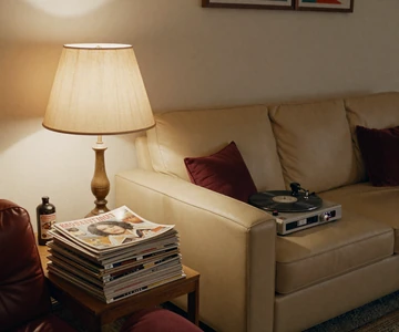 Vintage living room with lamps and records - small penis club community