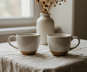 Two coffee cups on linen - small penis sex and intimacy category