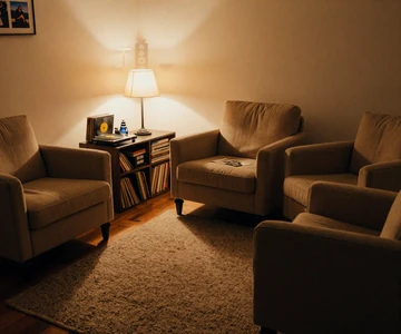 Living room with records - small penis club community
