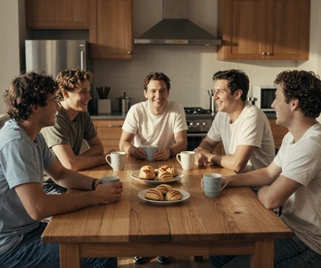Men at a kitchen table - identity and belonging category