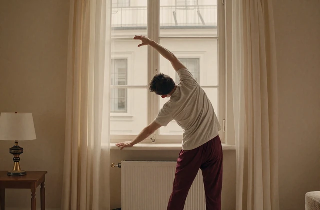 Man stretching in morning light - male body confidence guide